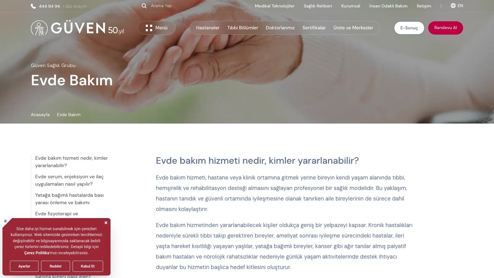 Sağlık Hizmeti Tanıtım Sayfası — Güven Evde Bakım